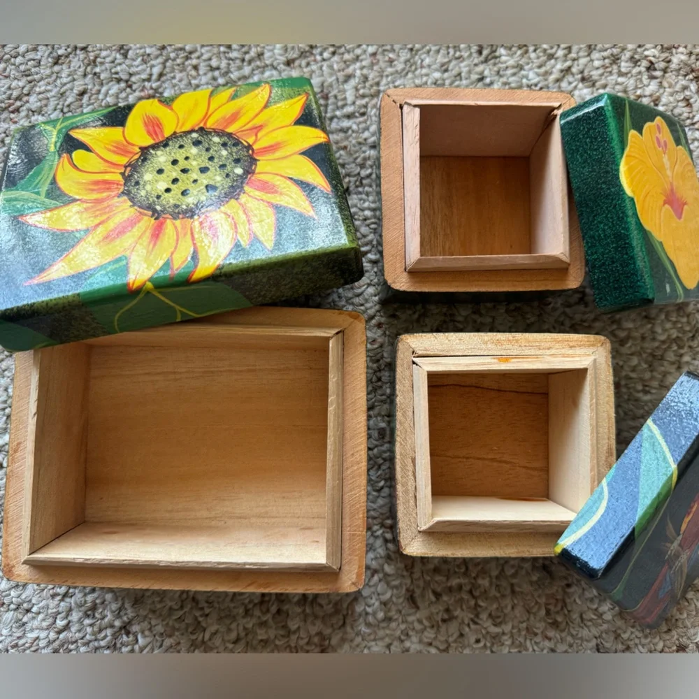 NEW 3pc Handmade Hand Crafted Carved & Painted Wooden Jewelry Boxes - Costa Rica
